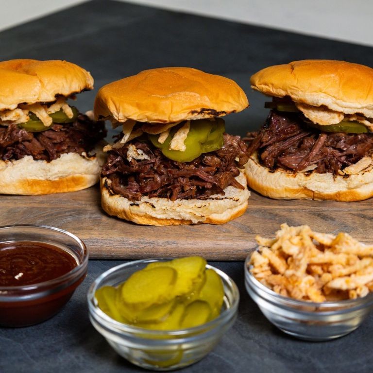 Shredded Beef Sliders with Pickles