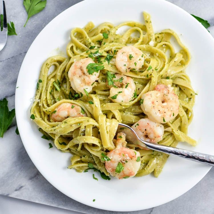 Shrimp Scampi with Basil Pesto