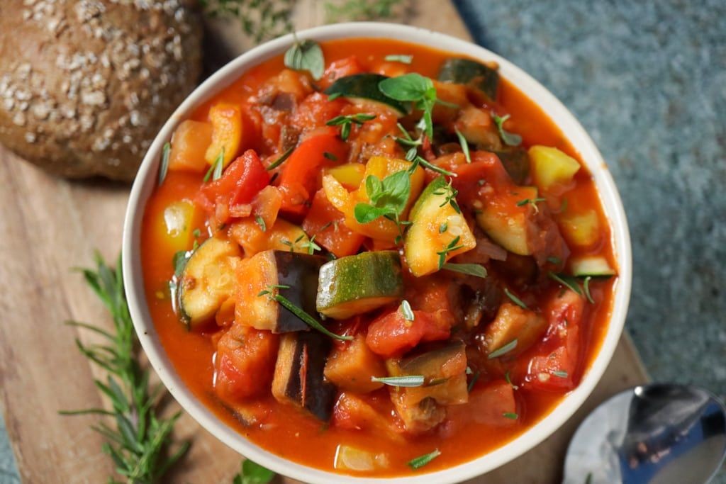 Simmering Ratatouille with Fresh Herbs