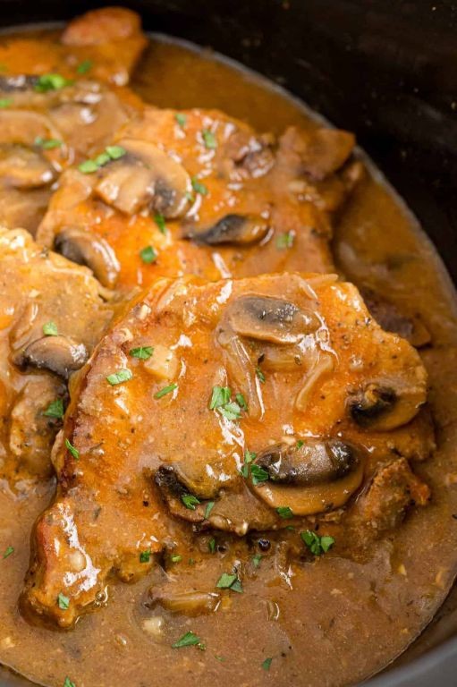 Slow Cooker Pork Chops with Creamy Onion Gravy