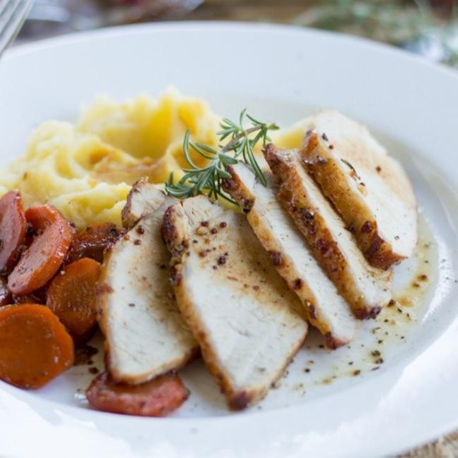 Smoked Pork Loin with Roasted Garlic Mashed Potatoes