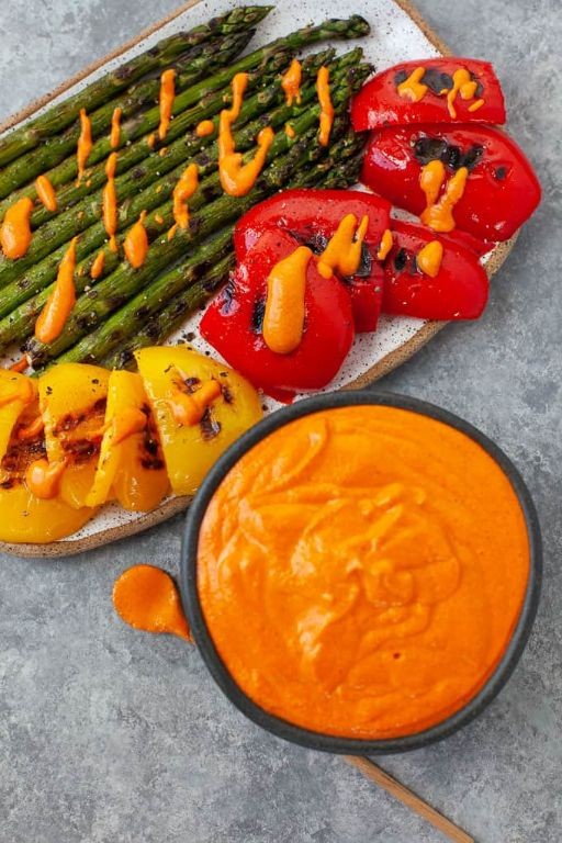 Smoky Almond Romesco Sauce with Grilled Vegetables