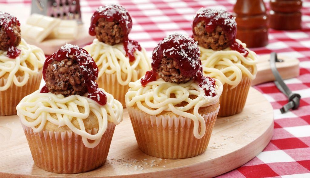 Spaghetti and Meatball Cupcakes