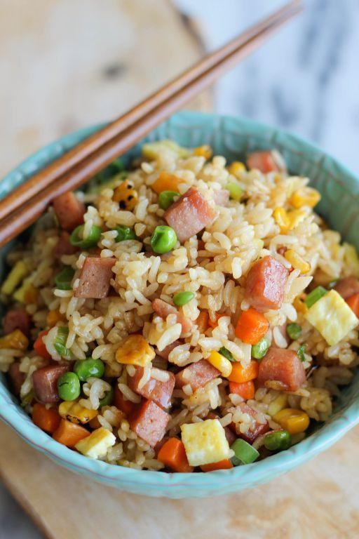 Spam Fried Rice with Peas and Carrots