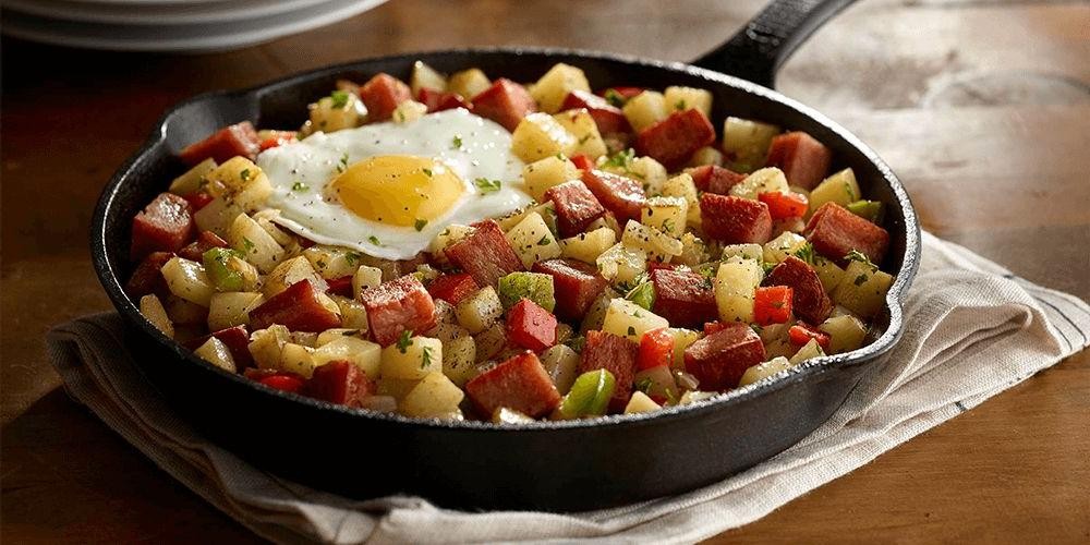 Spam Hash with Potatoes and Peppers