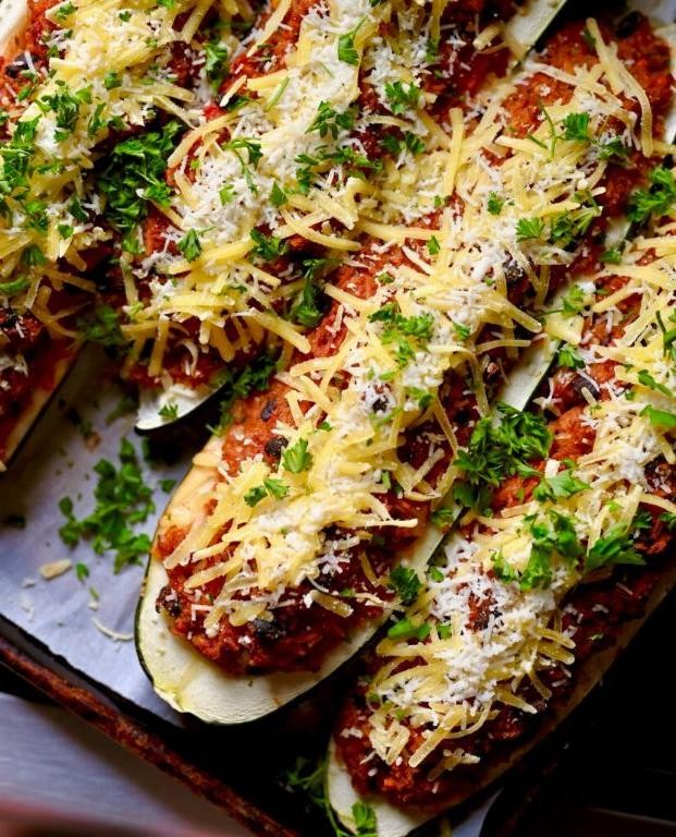 Spanish Rice Stuffed Zucchini Boats