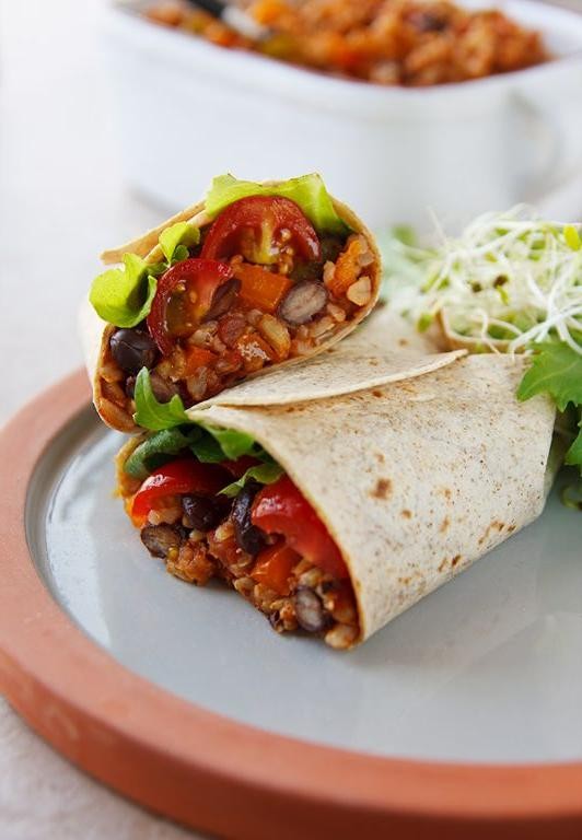 Spanish Rice and Black Bean Burritos