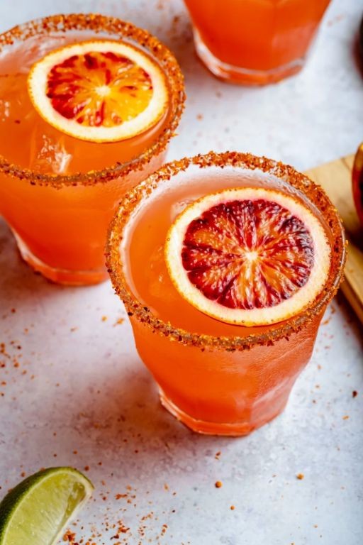 Spicy Blood Orange Margarita with Tajin Rim