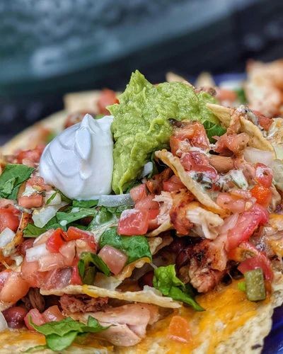 Spicy Chicken Nachos with Avocado Crema