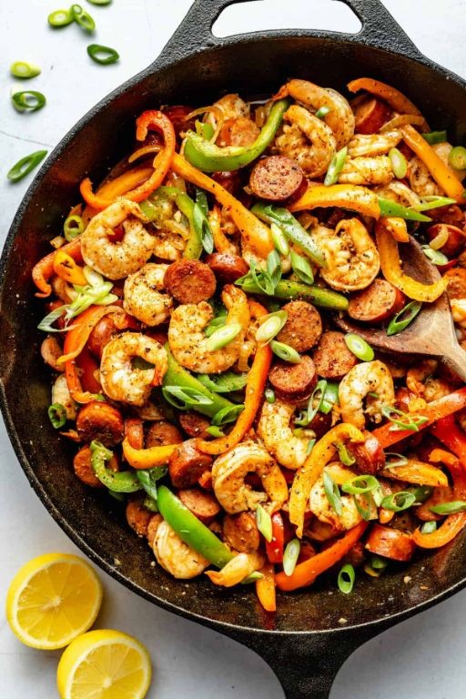 Spicy Griddle Cajun Shrimp and Sausage Skillet