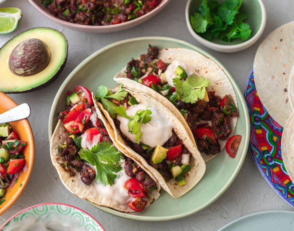 Spicy Organic Black Bean Tacos with Fresh Salsa