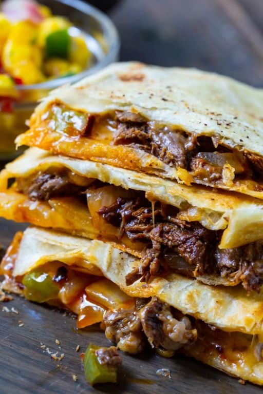 Spicy Shredded Beef Quesadillas