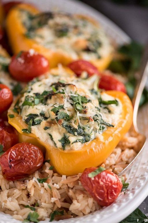 Spinach and Ricotta Stuffed Peppers with Rice