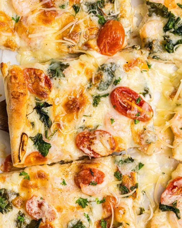 Spinach and Shrimp Alfredo Pizza