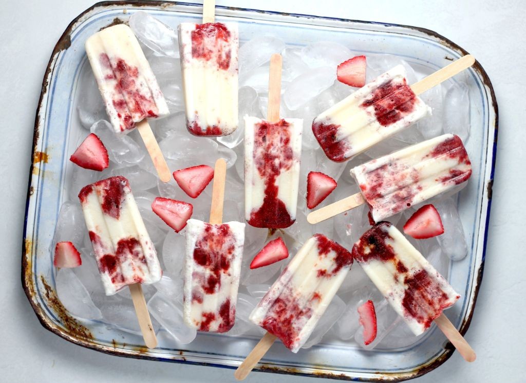 Strawberry Almond Milk Popsicles