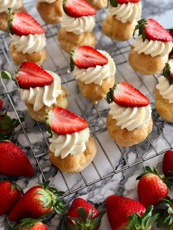 Strawberry and Whipped Cream Profiteroles
