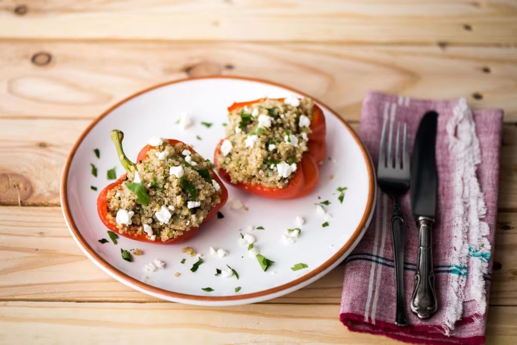 Stuffed Organic Bell Peppers with Quinoa and Feta