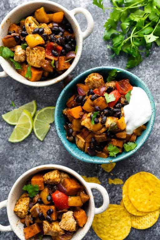 Sweet Potato Chicken and Biscuit Skillet
