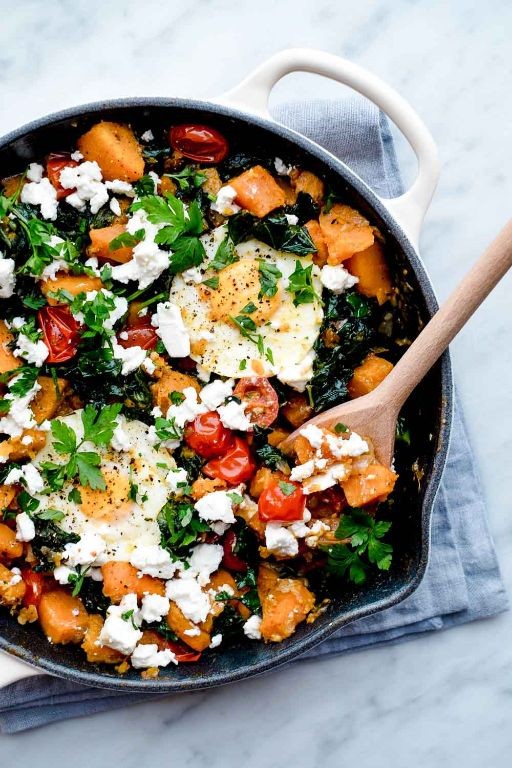 Sweet Potato and Kale Hash with Poached Egg