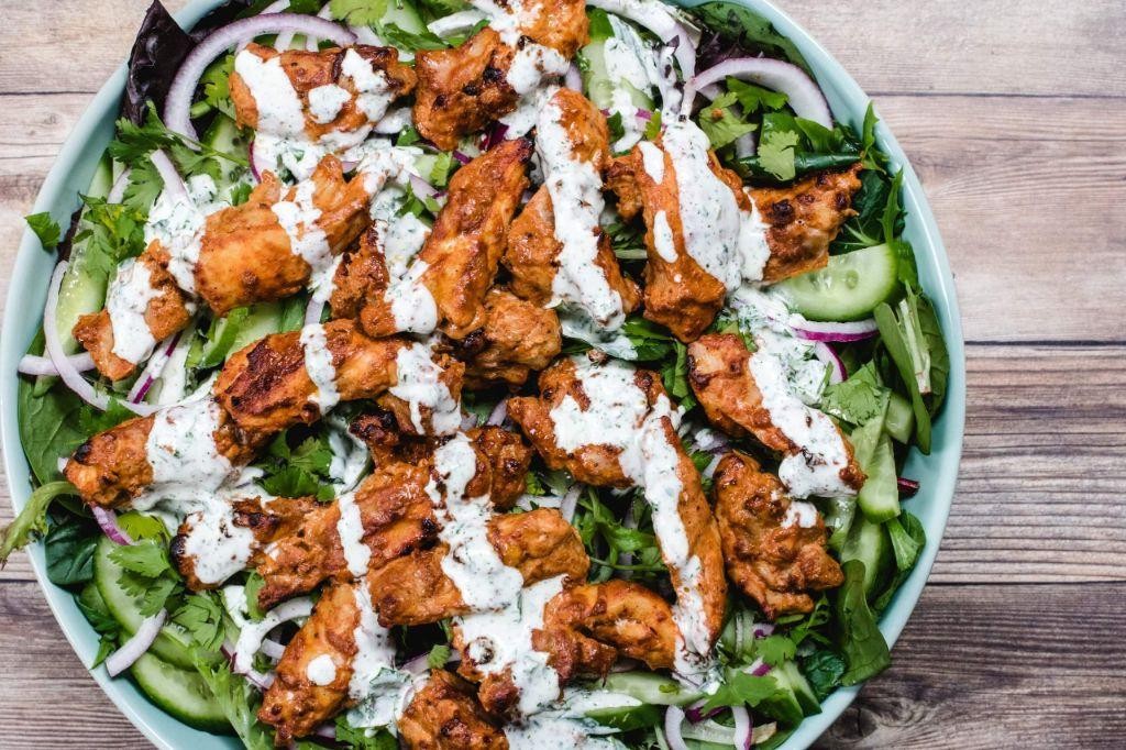 Tandoori Chicken Salad with Cucumber and Yogurt Dressing