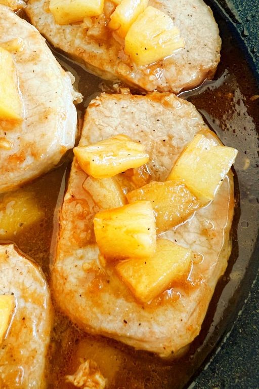 Tangy Griddle BBQ Pork Chops with Pineapple Slices