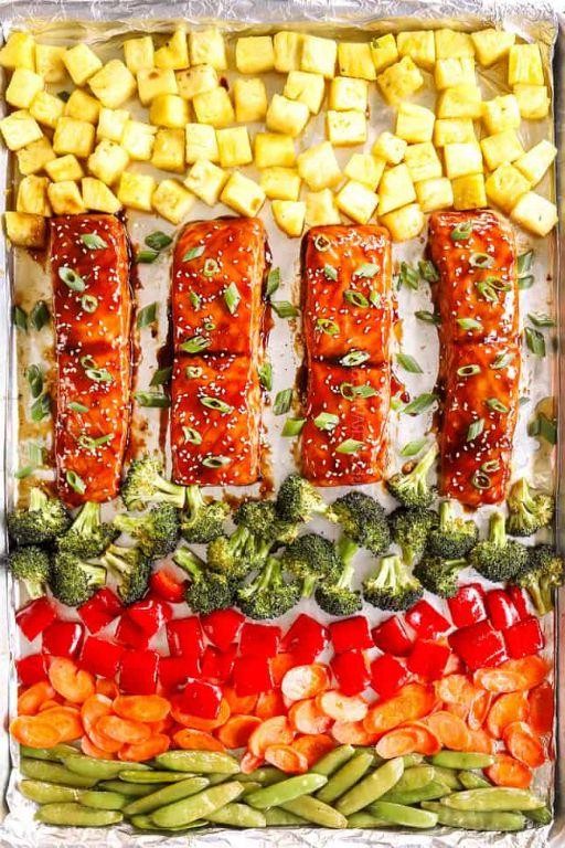 Teriyaki Sheet Pan Salmon with Pineapple and Bell Peppers