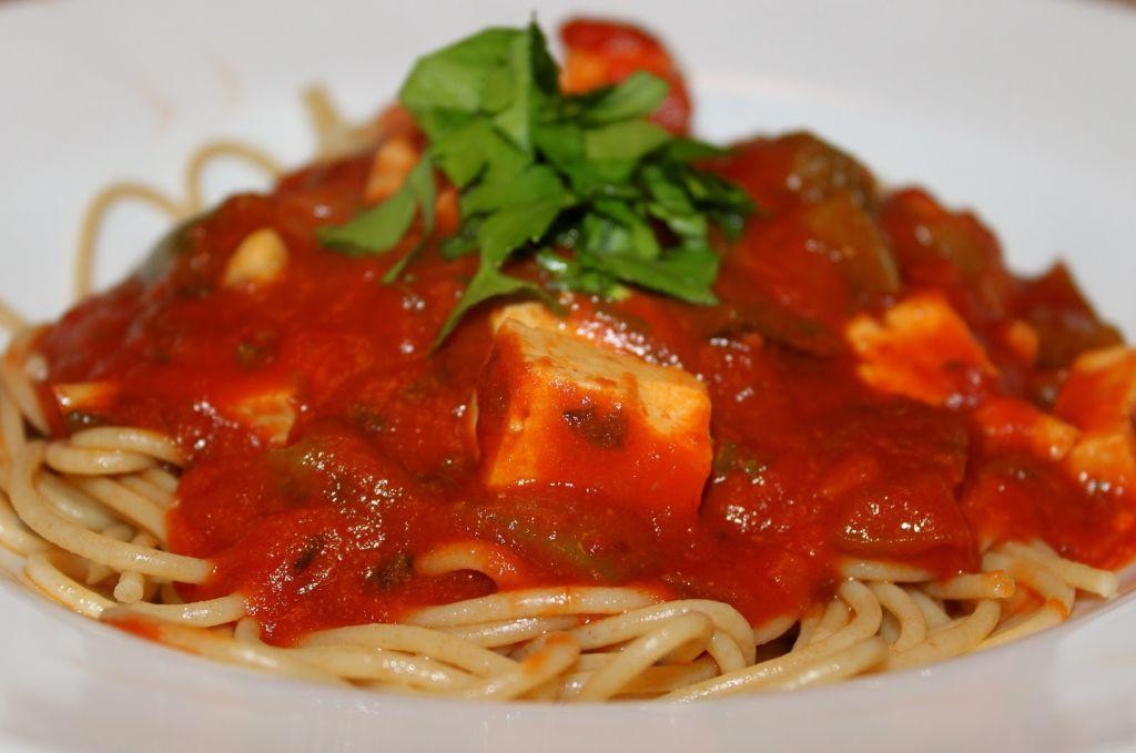 Tofu Bolognese with Whole Wheat Pasta