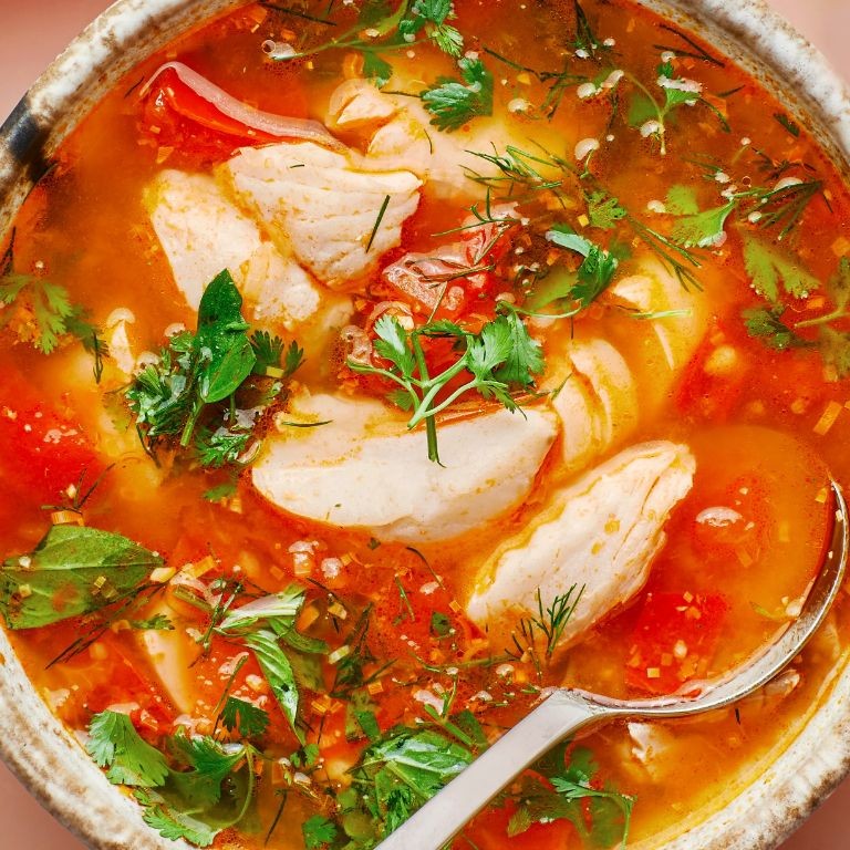 Tomato Basil Salmon Soup