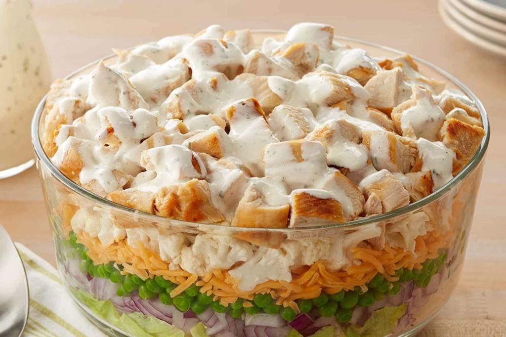 Traditional 7 Layer Salad with Ranch Dressing