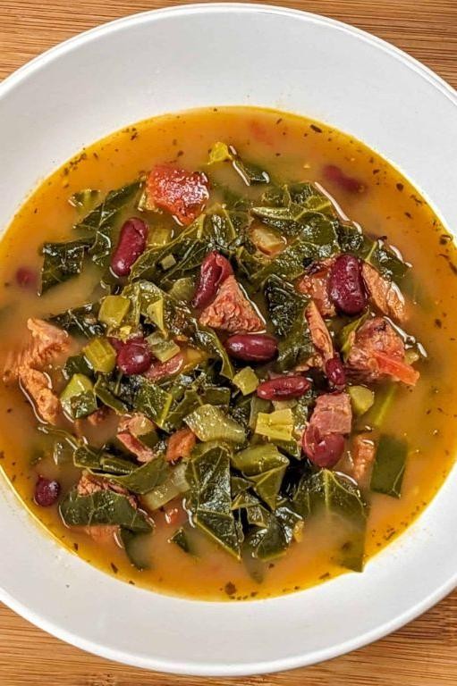 Turkey Neck and Bean Soup with Collard Greens