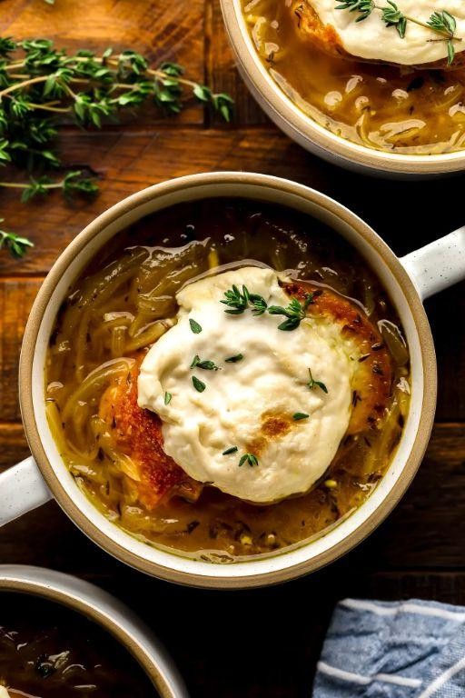 Vegan French Onion Soup with Cashew Cream