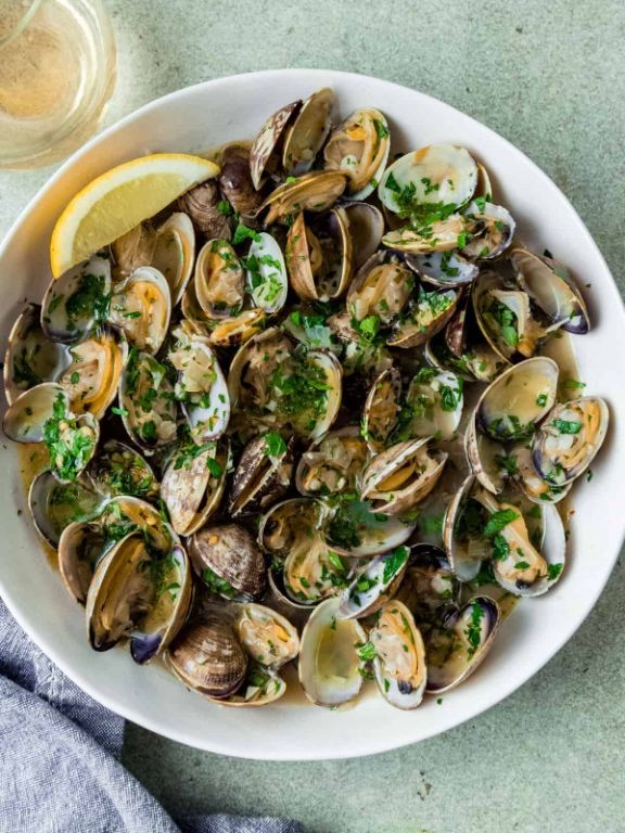 White Wine Clams Casino with Shallots