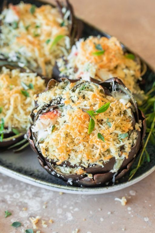 Whole Artichokes Stuffed with Crab and Breadcrumbs