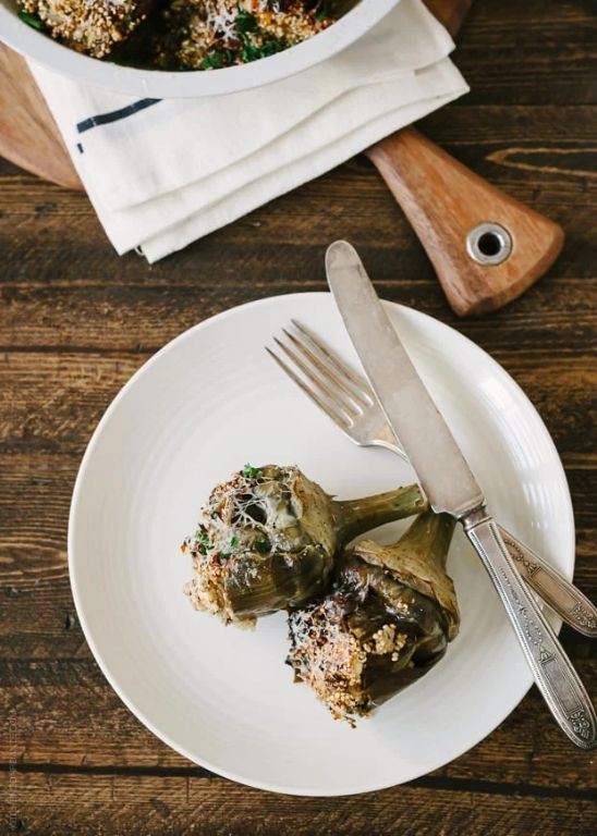 Whole Artichokes Stuffed with Quinoa and Feta