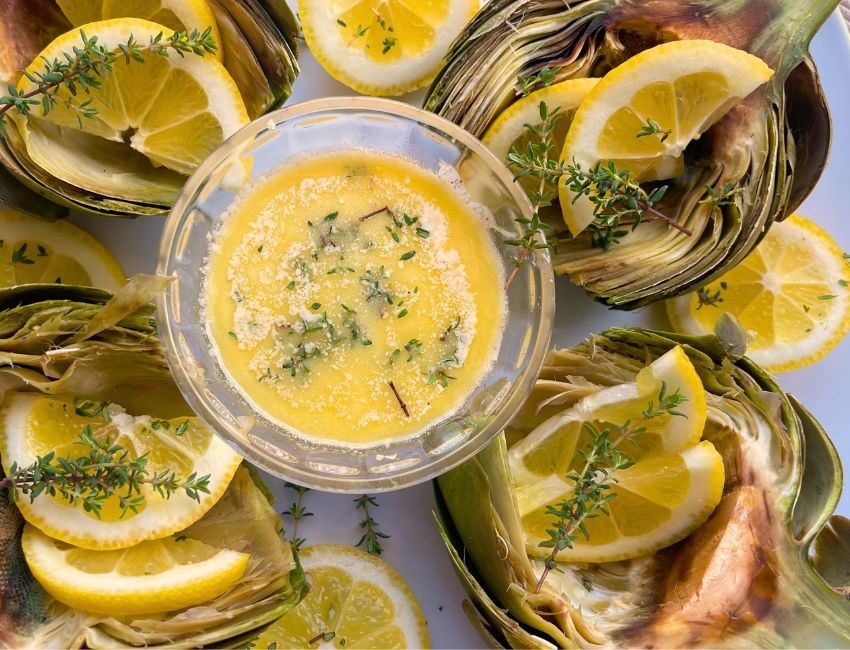 Whole Artichokes with Lemon Garlic Dipping Sauce