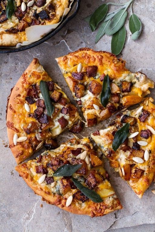 Whole Butternut Squash Pizza with Caramelized Onions
