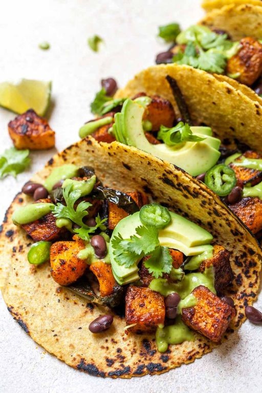 Whole Butternut Squash Tacos with Avocado Crema