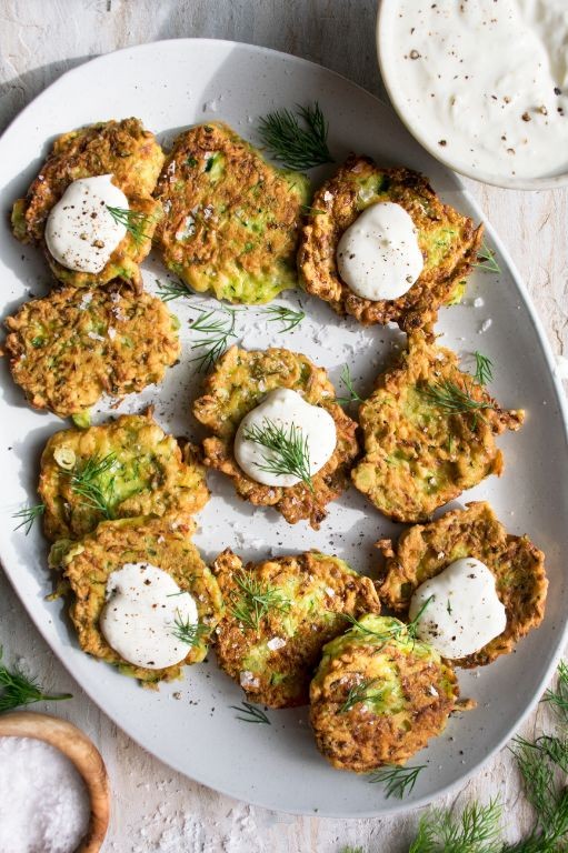 Zucchini Fritters with Lemon Yogurt Dip