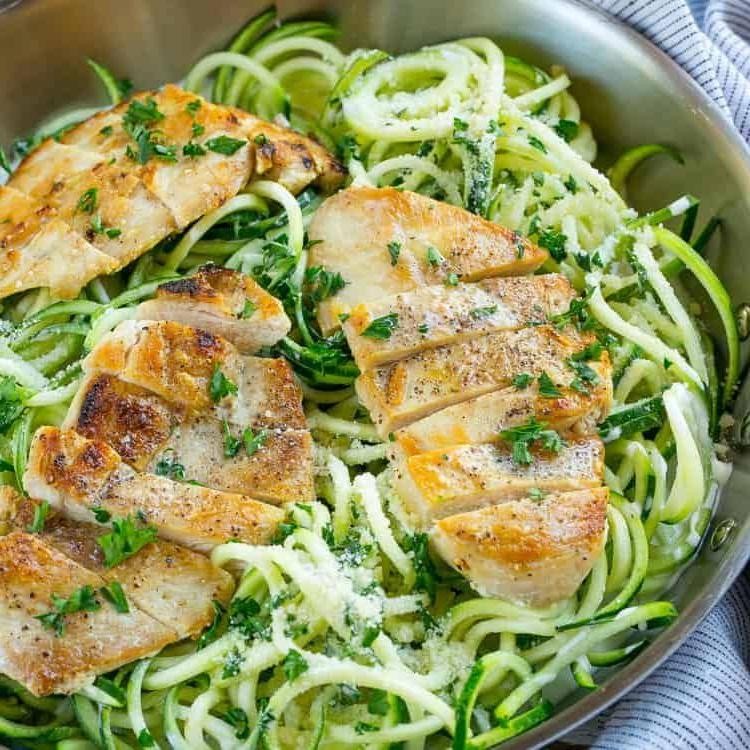 Zucchini Noodle Alfredo with Grilled Chicken