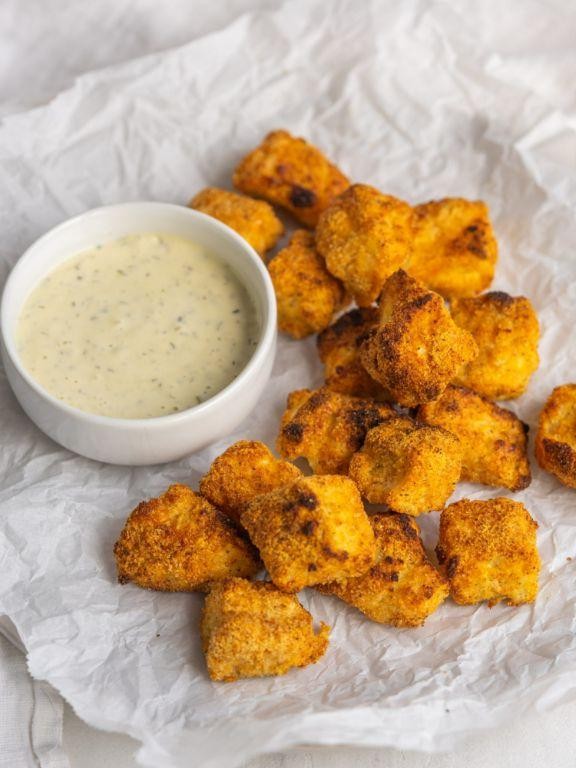 Air Fryer Halibut Nuggets with Tartar Sauce
