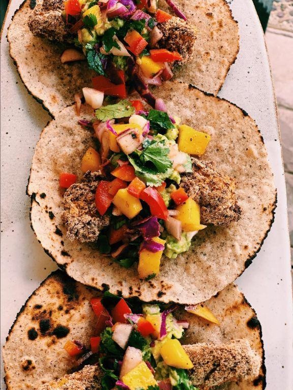 Air Fryer Halibut Tacos with Mango Salsa