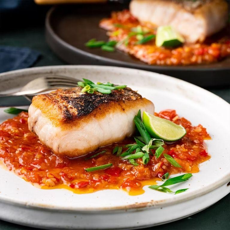Air Fryer Halibut with Sweet Chili Glaze