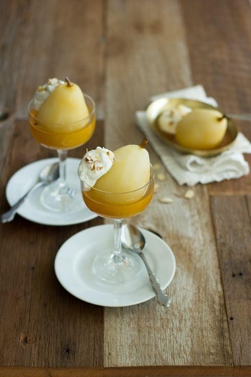 Almond Bavarian Cream with Poached Pears