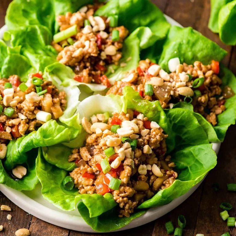 Asian-inspired ground chicken lettuce wraps