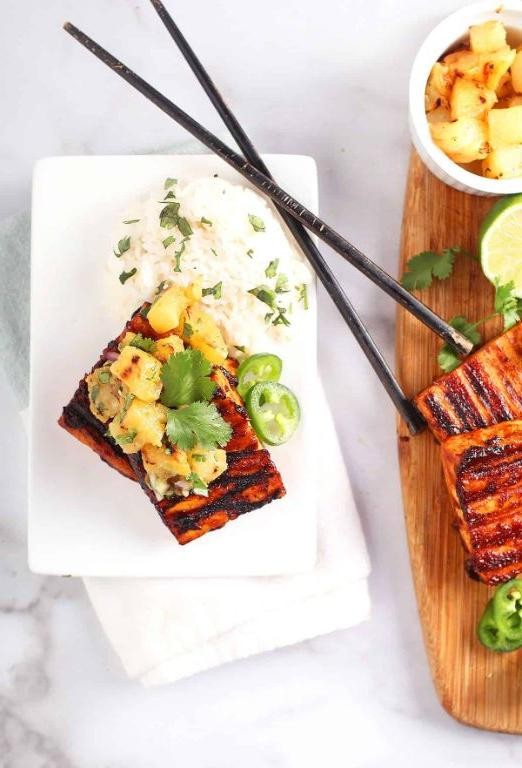 BBQ Grilled Tofu Steaks with Pineapple Salsa