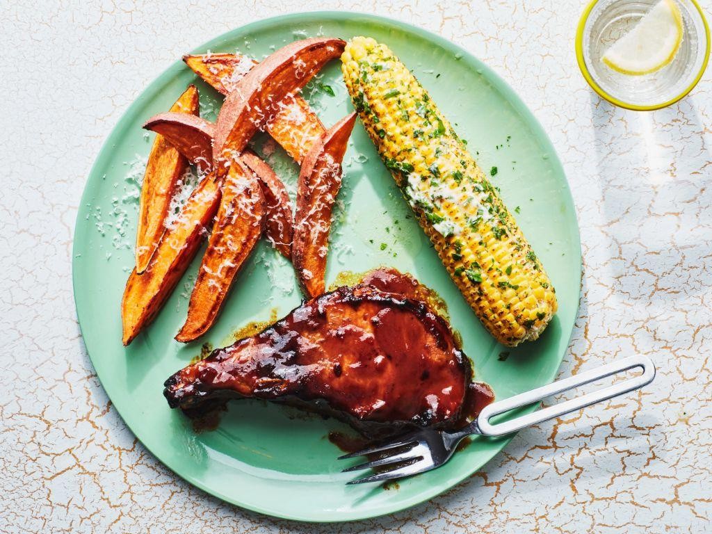 BBQ One Pan Pork Chops with Corn and Potatoes