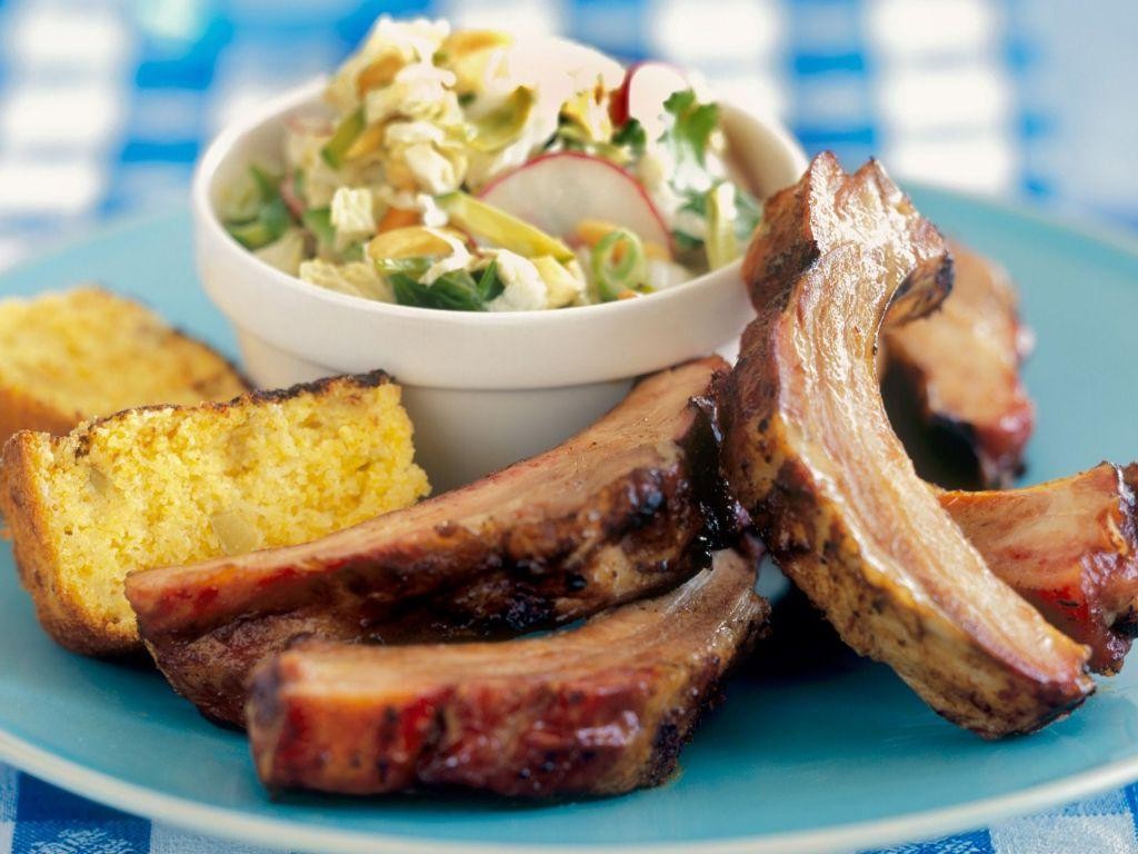 BBQ Ribs with Coleslaw and Cornbread