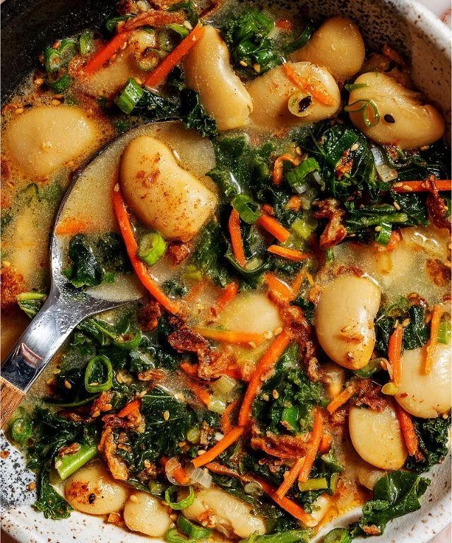 Baby Lima Beans and Kale Stir-Fry with Sesame Oil