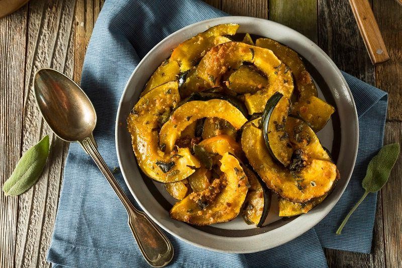 Bacon and Brussels Sprout Stuffed Acorn Squash