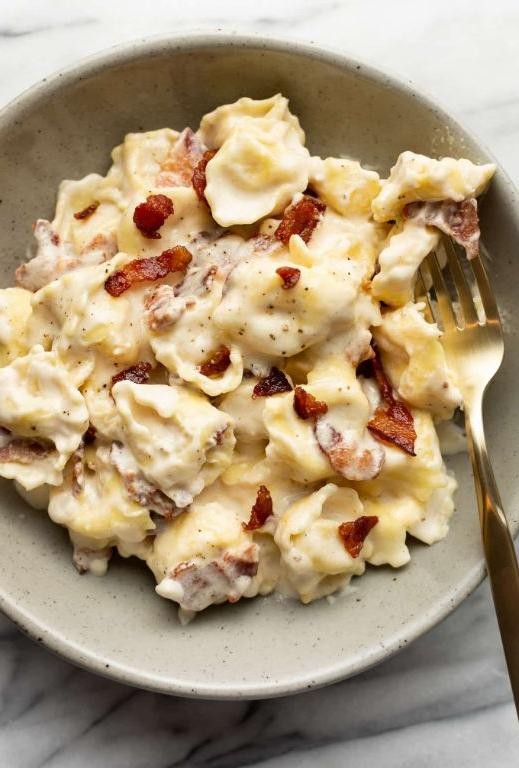 Bacon and Mushroom Tortellini Alfredo